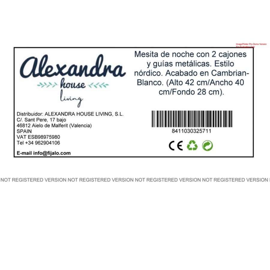 Natbord Alexandra House Living Hvid Metal Tr MDP 40 x 41 x 28 cm 2 skuffer #22
