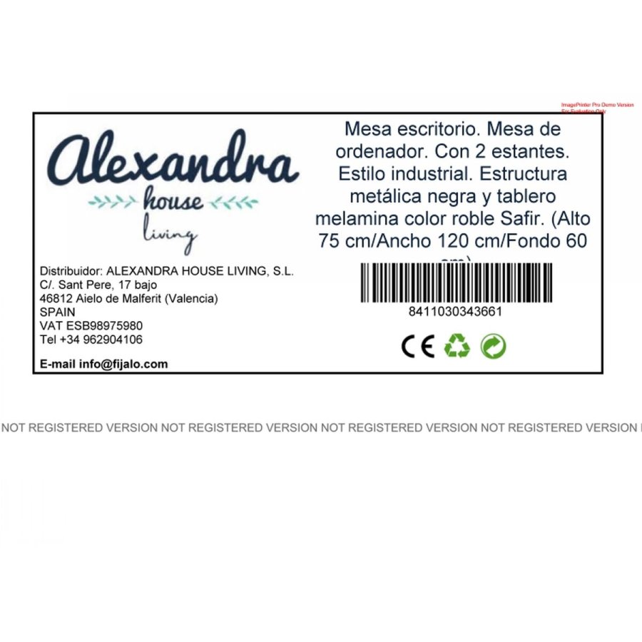 Skrivebord Alexandra House Living Sort Hrast Metal Tr MDP 120 x 75 x 60 cm industriel #5