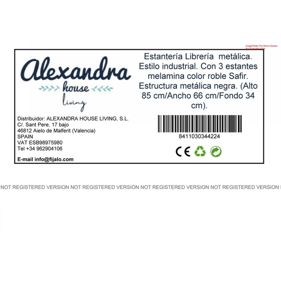 Boghandel Alexandra House Living Sort Hrast Metal Tr MDP 66 x 85 x 34 cm industriel 3 Hylder #2