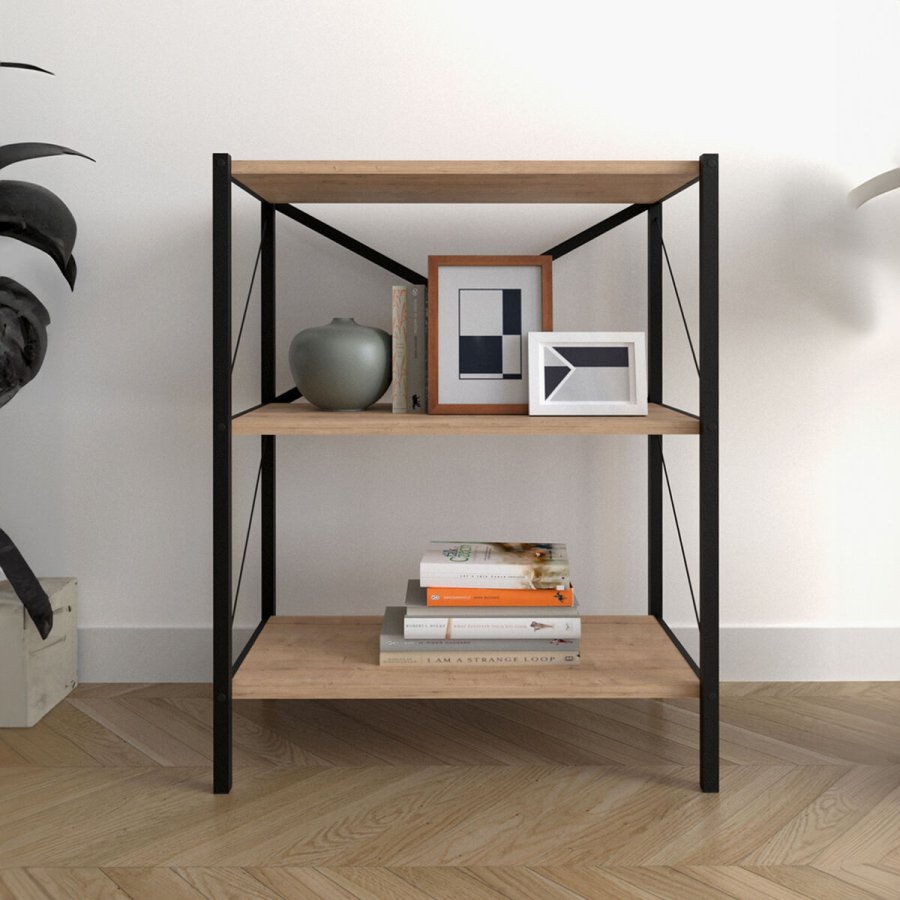 Boghandel Alexandra House Living Sort Hrast Metal Tr MDP 66 x 85 x 34 cm industriel 3 Hylder #4