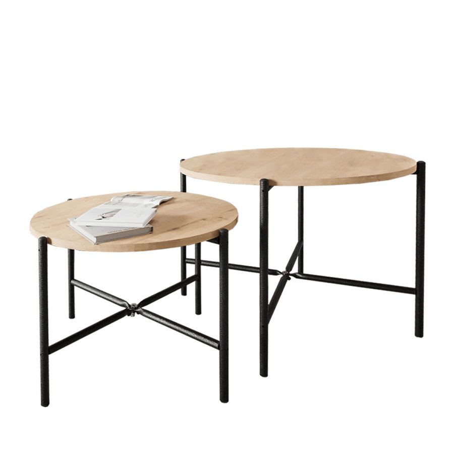 St med 2 borde Alexandra House Living Sort Hrast Metal Tr MDP 50 x 40 x 50 cm 65 x 50 x 65 cm #1