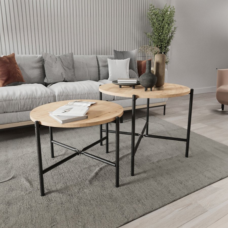 St med 2 borde Alexandra House Living Sort Hrast Metal Tr MDP 50 x 40 x 50 cm 65 x 50 x 65 cm #2