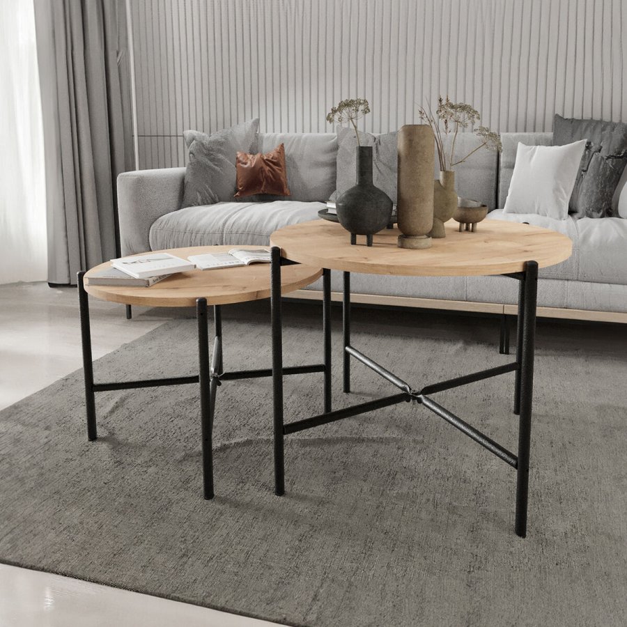 St med 2 borde Alexandra House Living Sort Hrast Metal Tr MDP 50 x 40 x 50 cm 65 x 50 x 65 cm #3