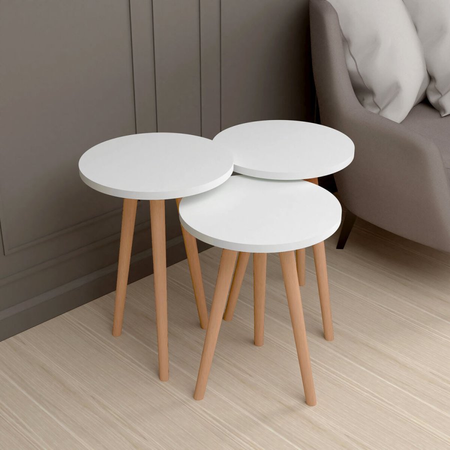 Set med 3 sm borde Alexandra House Living Hvid Natur Tr MDP 35 x 49 x 35 cm 35 x 45 x 35 cm 35 x 47 x 35 cm #2