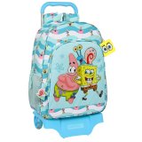Skolerygsk med Hjul Spongebob Stay positive Bl Hvid (33 x 42 x 14 cm) #1