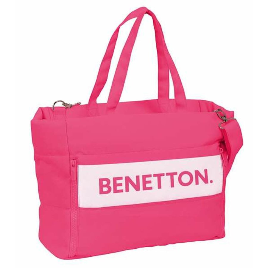 Taske med lomme til b�rbar computer Benetton Fuchsia Pink 54 x 31 x 17 cm #1