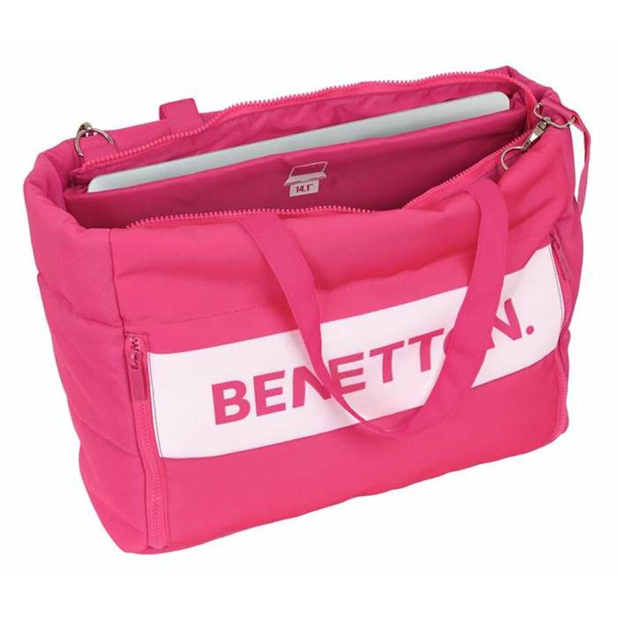 Taske med lomme til b�rbar computer Benetton Fuchsia Pink 54 x 31 x 17 cm #4