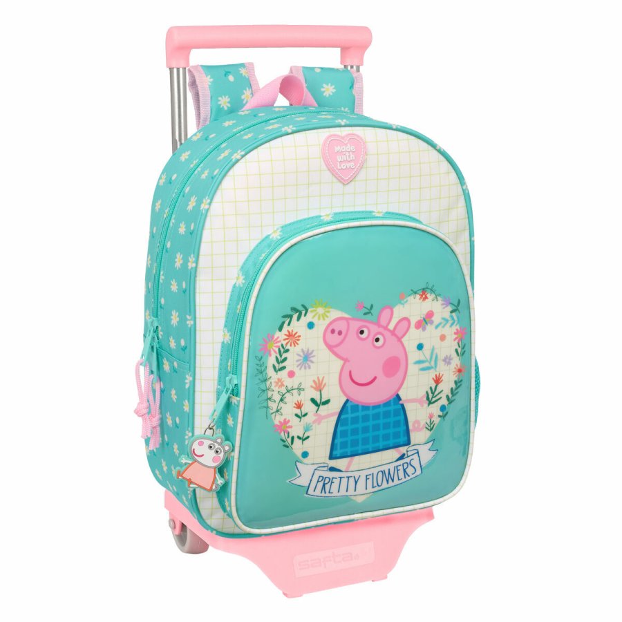 Skolerygsk med Hjul Peppa Pig Pretty flowers Gul Mint 26 x 11 x 67 cm 26 x 34 x 11 cm #1