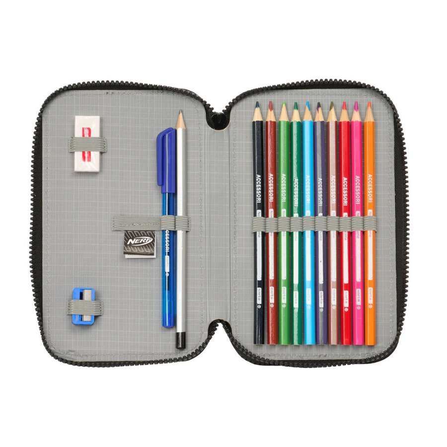 Dobbelt penalhus Nerf Get ready Sort 12.5 x 19.5 x 4 cm (28 Dele) #2