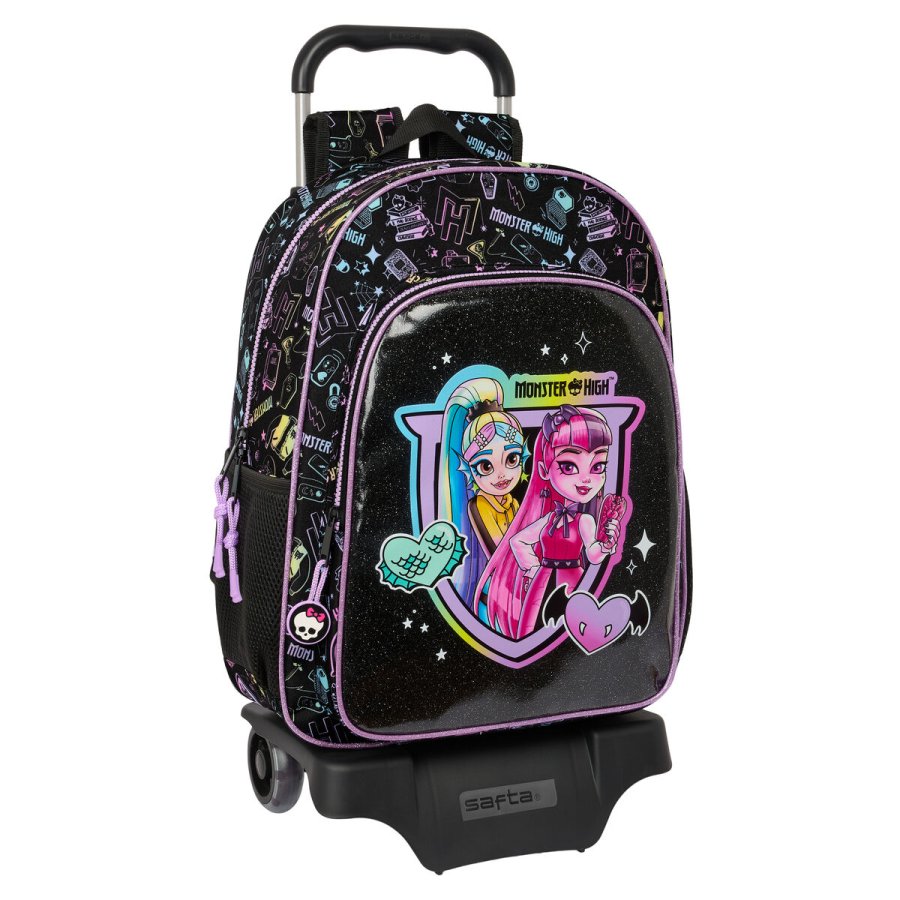 Skolerygsk med Hjul Monster High Sort 33 x 42 x 14 cm #1