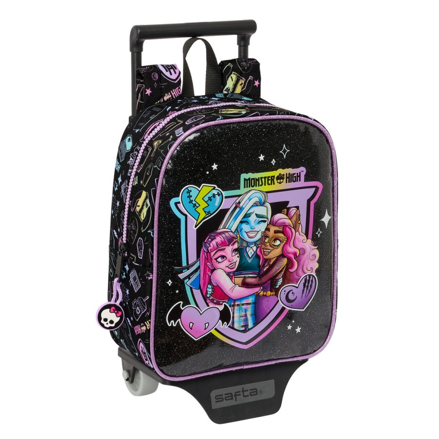 Skolerygsk med Hjul Monster High Sort 22 x 27 x 10 cm #1