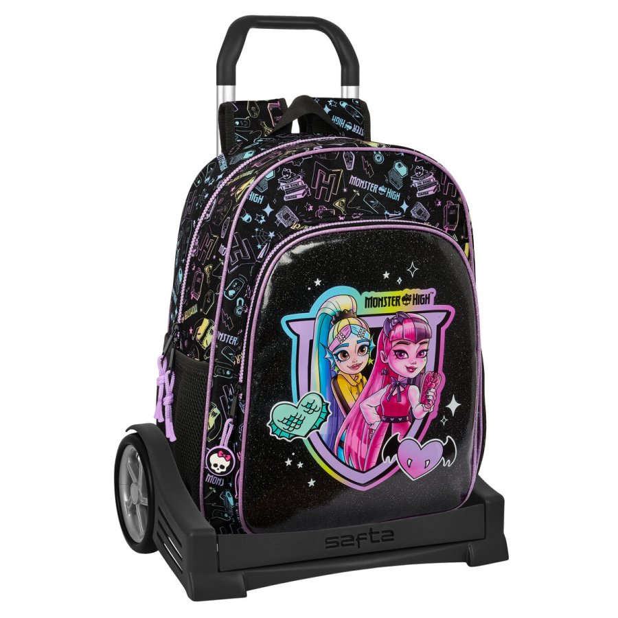 Skolerygsk med Hjul Monster High Sort 33 x 42 x 14 cm #1