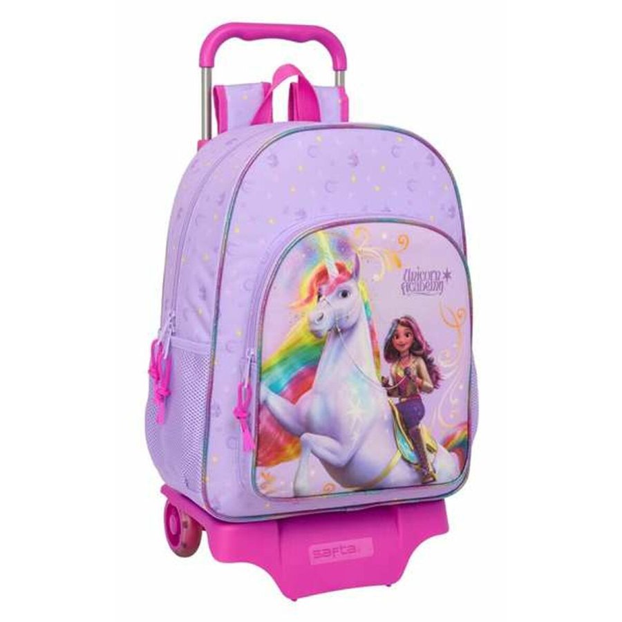 Skolerygsk med Hjul Unicorn Academy Syren 33 x 42 x 14 cm #1