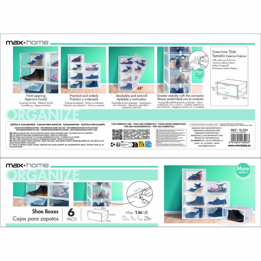 Stackable shoe box Max Home Hvid 6 enheder polypropylen ABS 35 x 18,5 x 27 cm #25