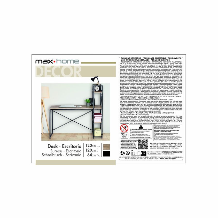 Skrivebord med hylde Max Home Stl Melamin spnplade 120 x 12 x 64 cm #7