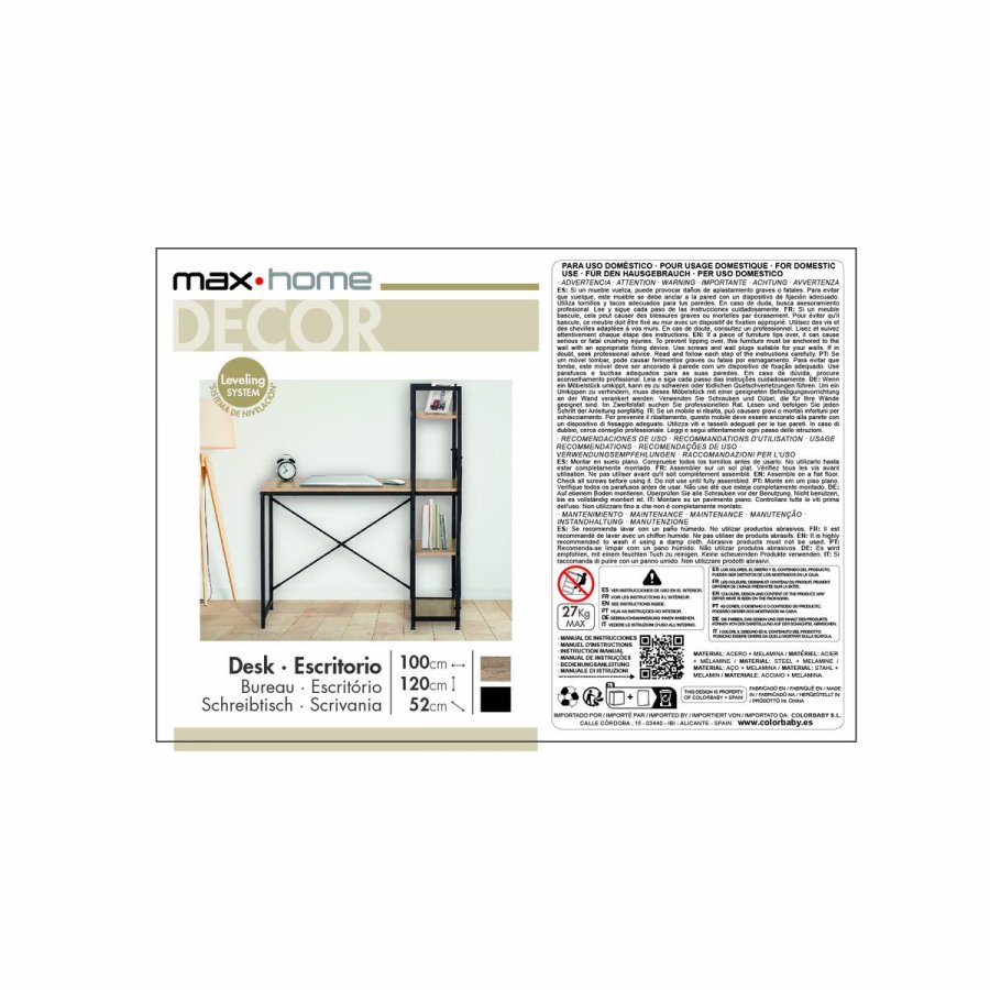 Skrivebord med hylde Max Home Stl Melamin spnplade 100 x 120 x 52 cm #7