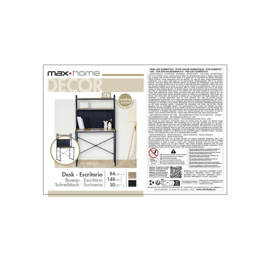 Skrivebord med hylder Max Home Stl Melamin spnplade 84 x 148 x 50 cm #7