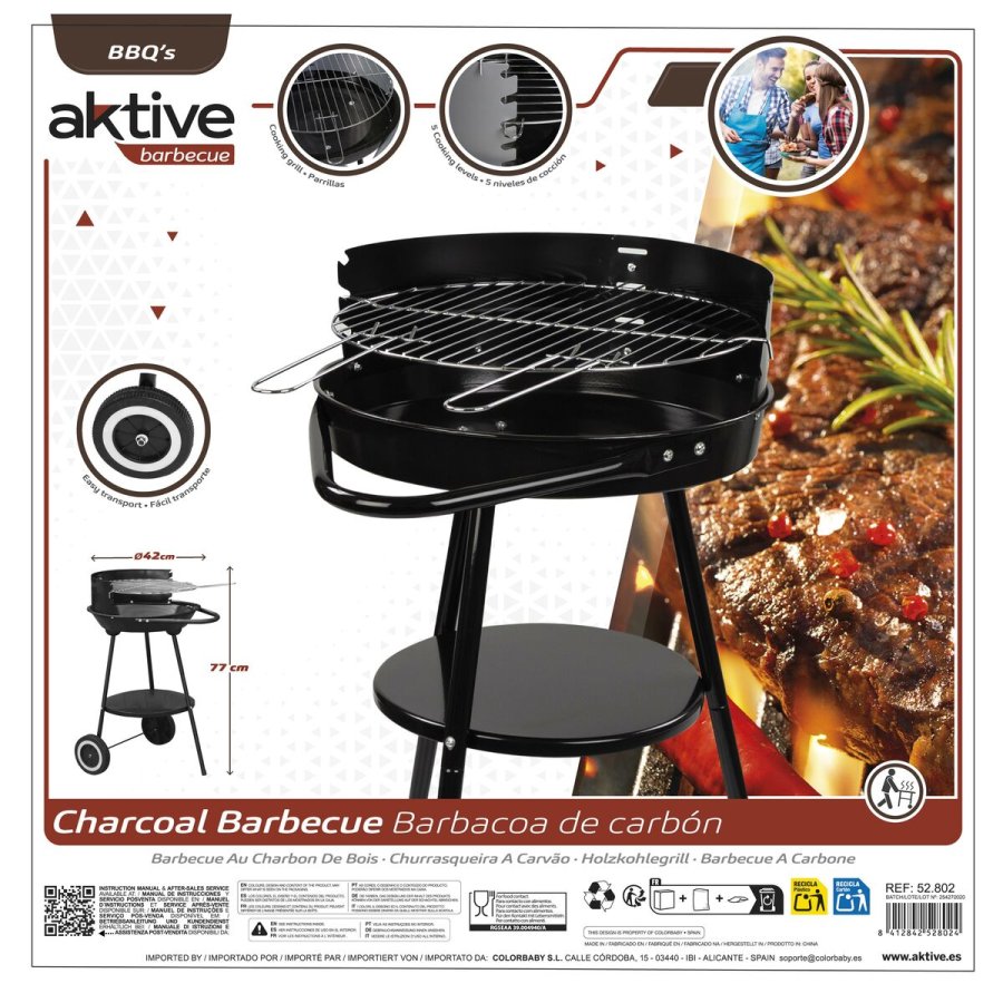 Kulgrill med hjul Aktive Aluminium Emaljeret metal tekstil 42 x 76,5 x 42 cm Sort #5