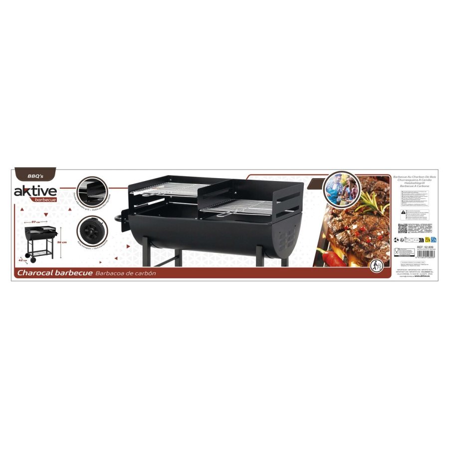 Kulgrill med hjul Aktive Plastik Emaljeret metal 97 x 96 x 42 cm Sort #6