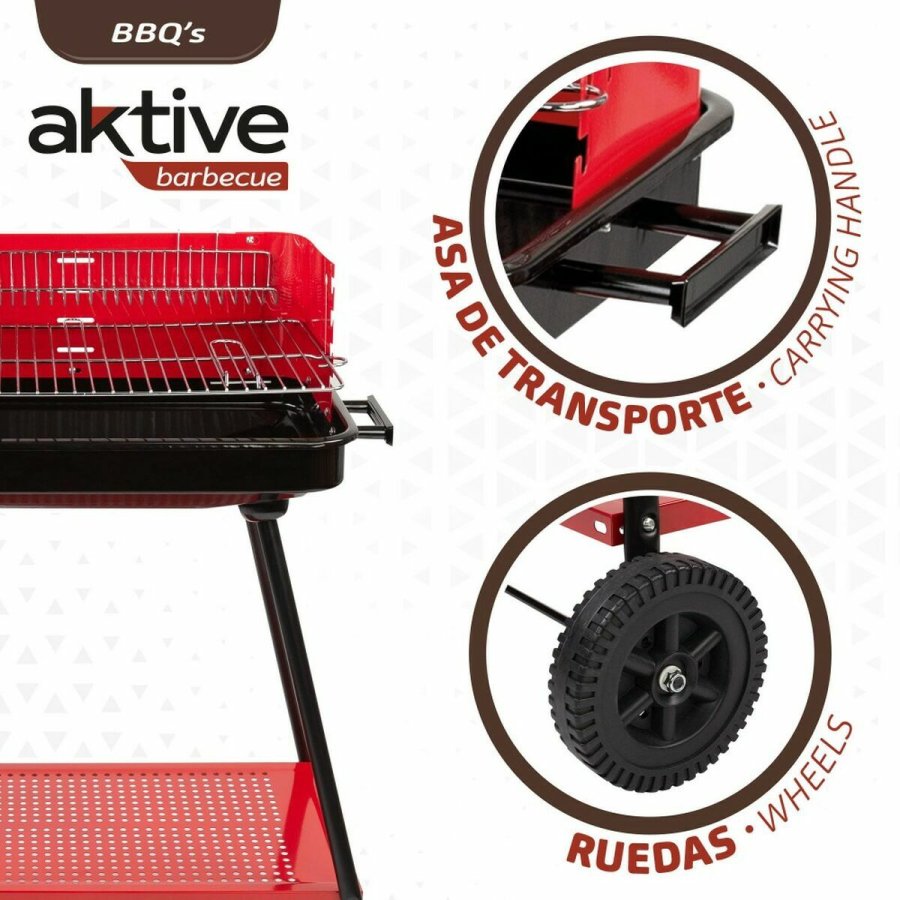 Kulgrill med hjul Aktive Stl Plastik 66 x 44 x 85 cm Rektangulr Rd #3