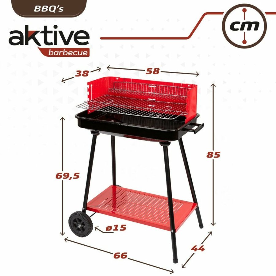 Kulgrill med hjul Aktive Stl Plastik 66 x 44 x 85 cm Rektangulr Rd #9