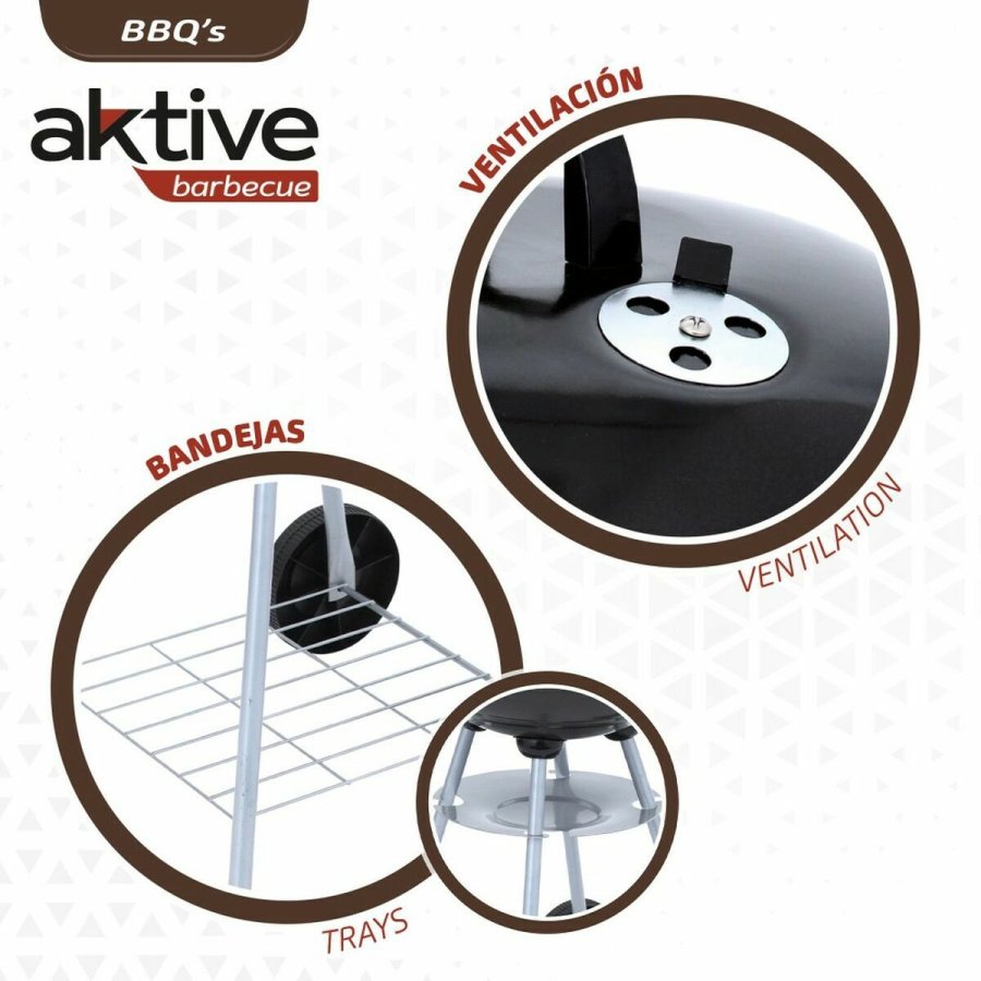 Kulgrill med hjul Aktive 46 cm Cirkulr Sort Med lg #7