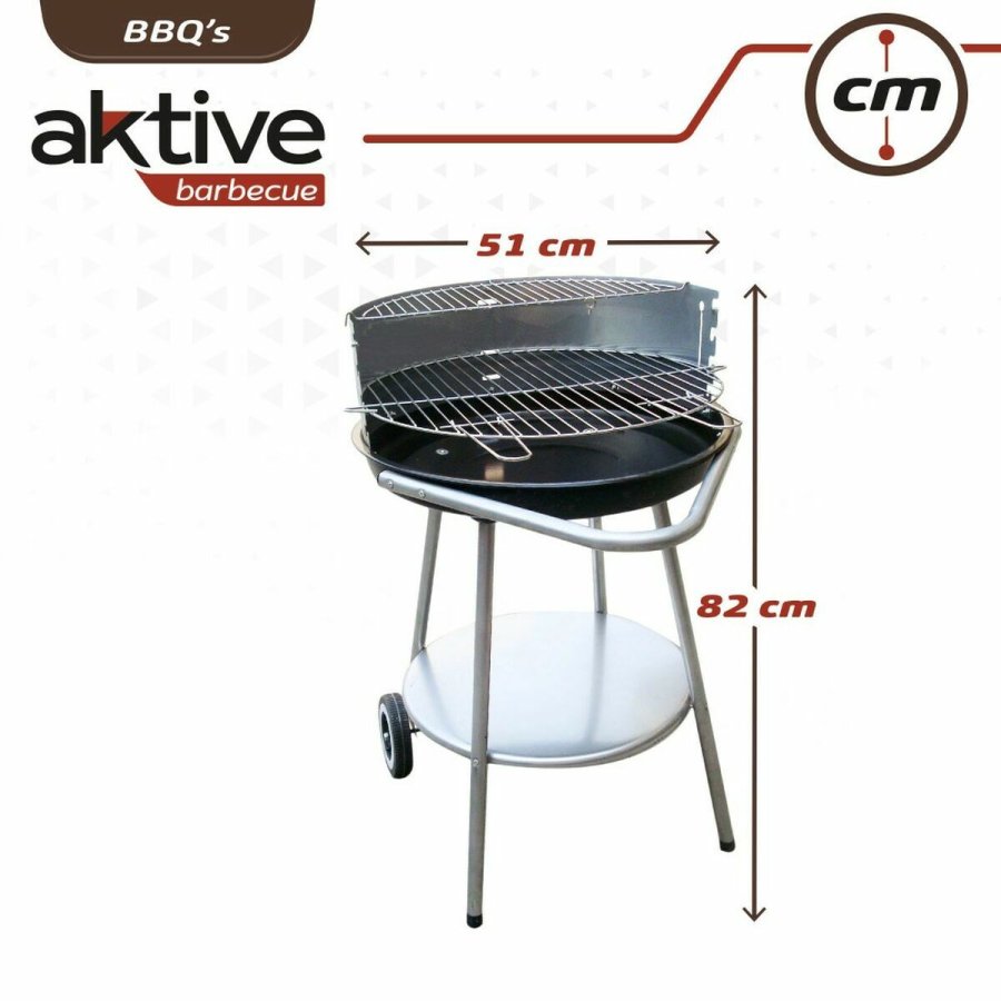 Kulgrill med hjul Aktive 51 x 51 x 82 cm Sort #9