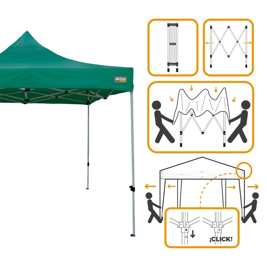 Gazebo Aktive Foldbar Justerbar h�jde St�l Polyester 420D Oxford Gr�n 300 x 320 x 300 cm #5