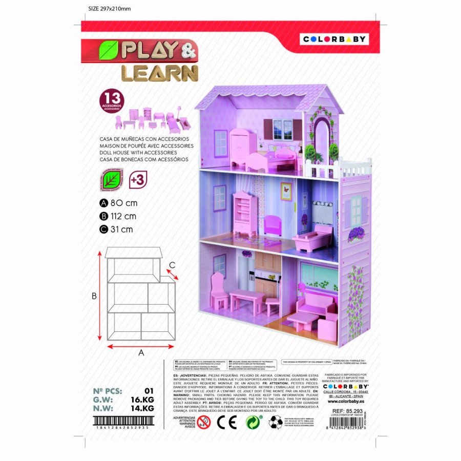 Dukkehus Play & Learn 14 Dele 80 x 112 x 31 cm #7