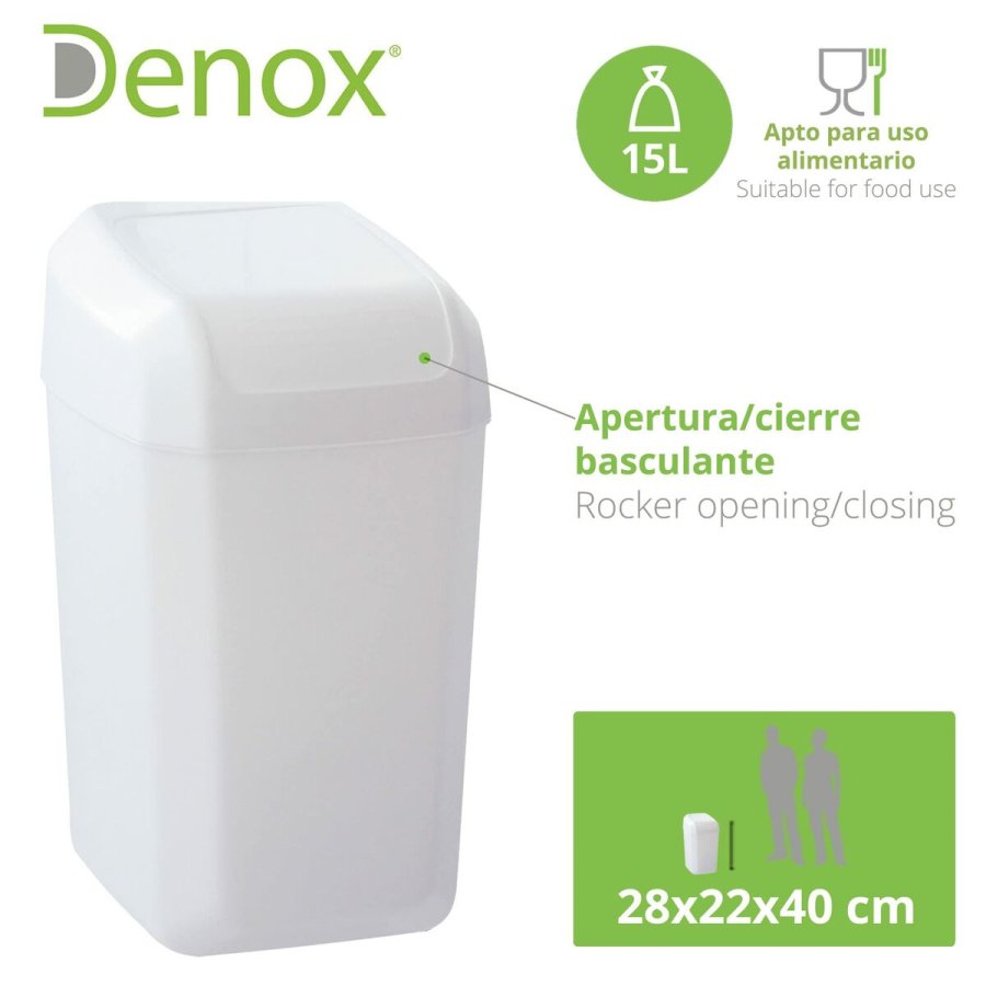 Papirkurv Denox Hvid 15 L (28 x 22 x 40 cm) #5