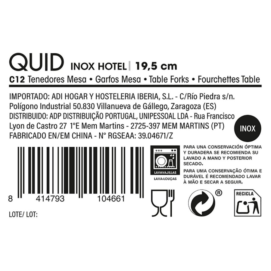 St med Gafler Quid Hotel Metal Rustfrit stl 19,5 cm 12 enheder #10