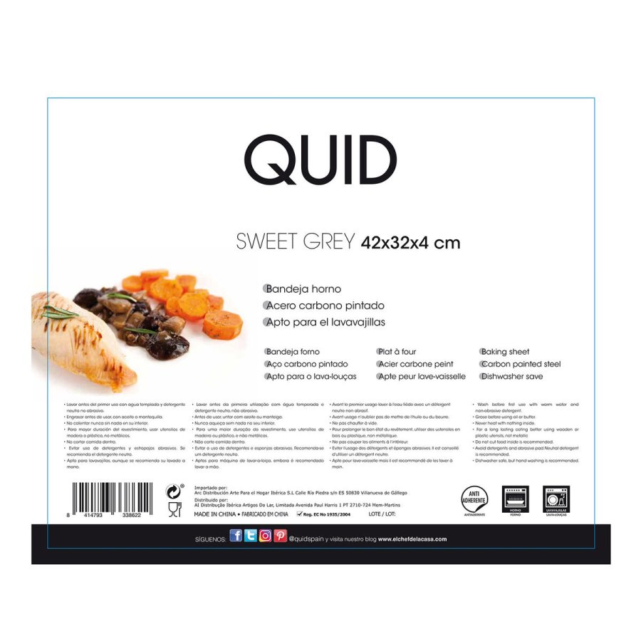 Non-stick Bageplade Quid Sweet Grey Sort Metal 42 x 32 x 4 cm #4