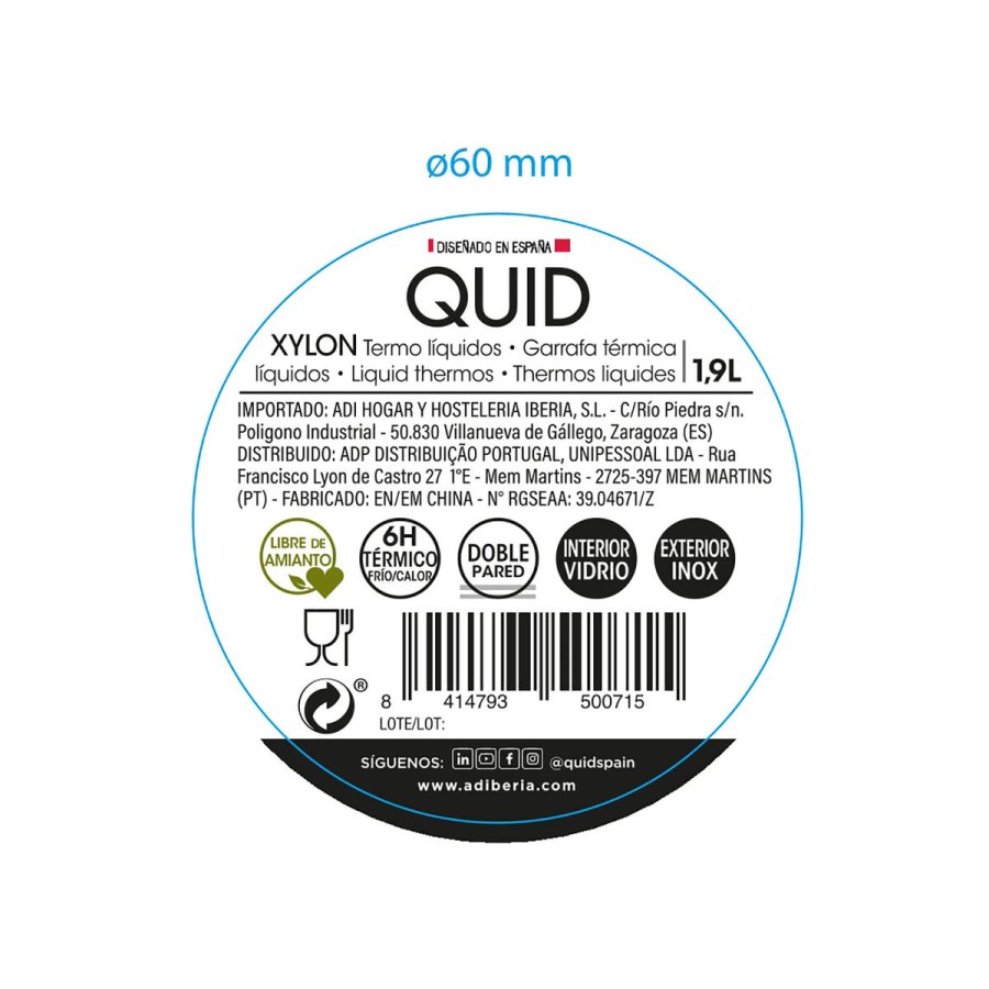 Termometer med skruelg Quid Xylon Metal Stl (1,9 L) #19