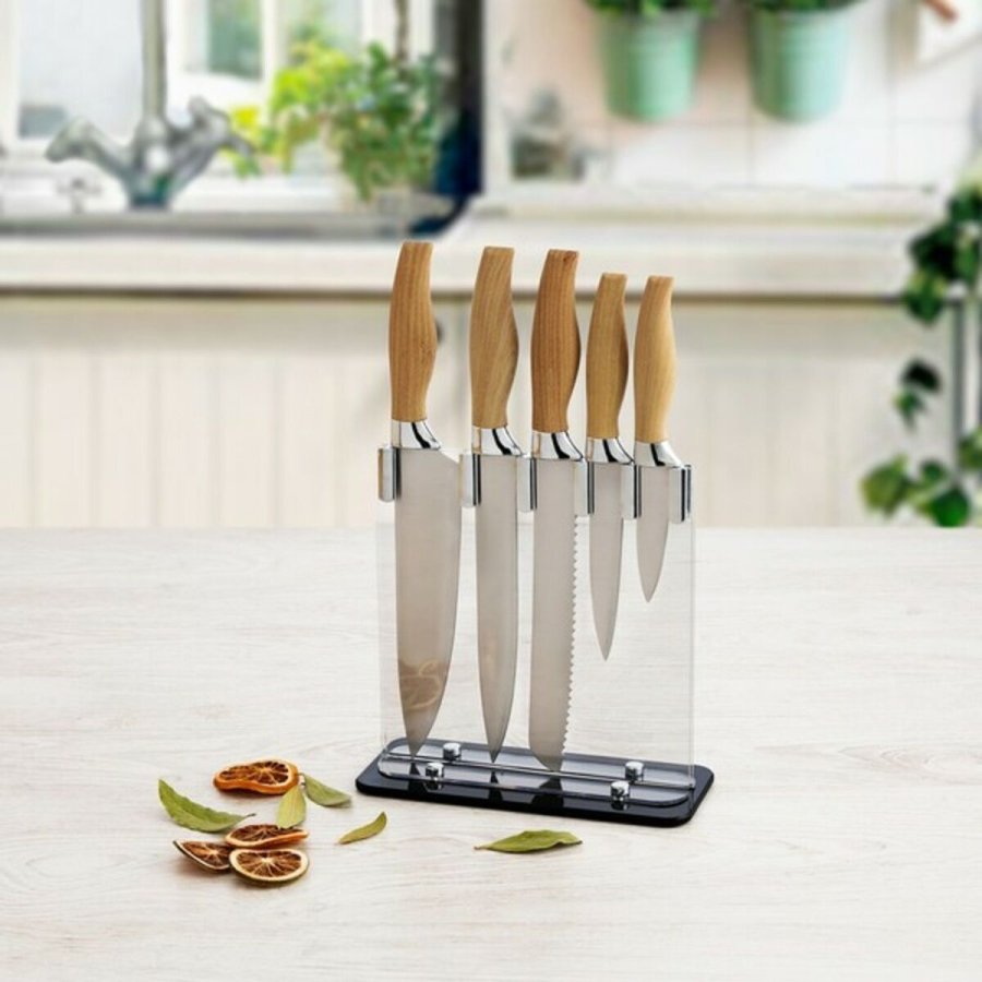 St med kkkenknive og holder Quid Baobab (5 pcs) Brun Metal #10