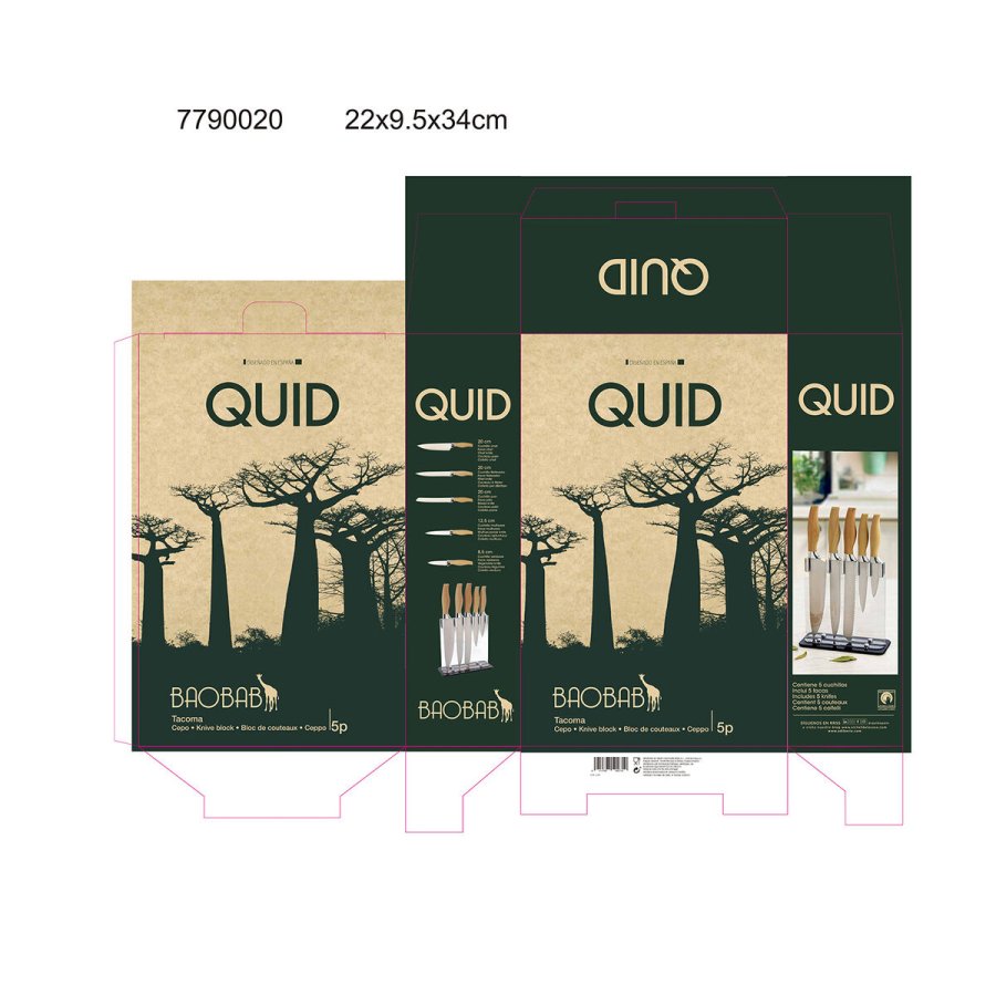 St med kkkenknive og holder Quid Baobab (5 pcs) Brun Metal #13