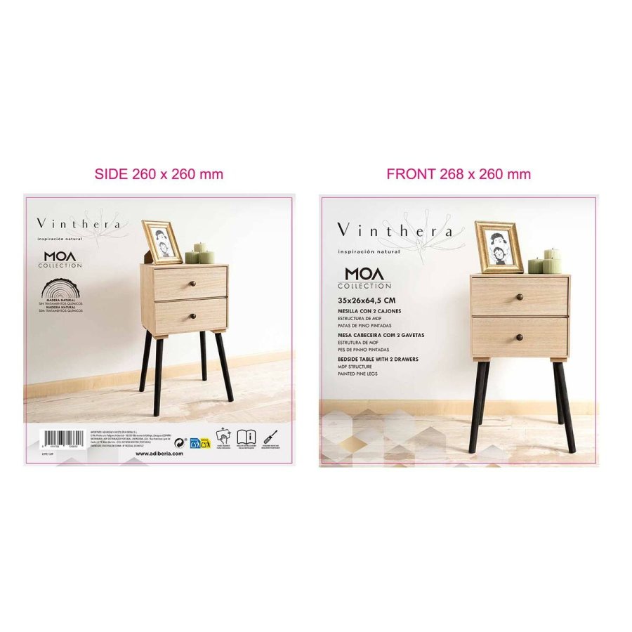 Natbord Vinthera Moa Natur Metal 35 x 26 x 65 cm #21