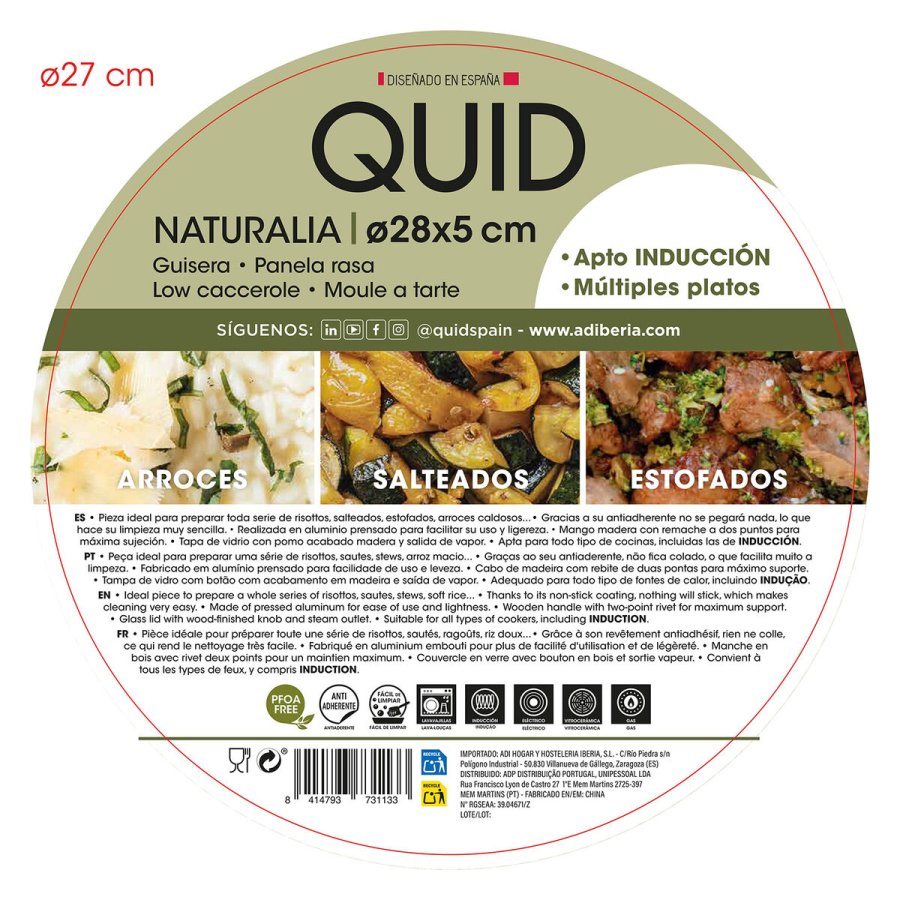 Stegepande Quid Naturalia Sort Metal 28 cm Med lg Gryderetter #16