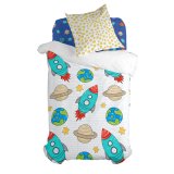 Dynebetrk st HappyFriday Mr Fox Space rocket Multifarvet Seng 80 2 Dele #1