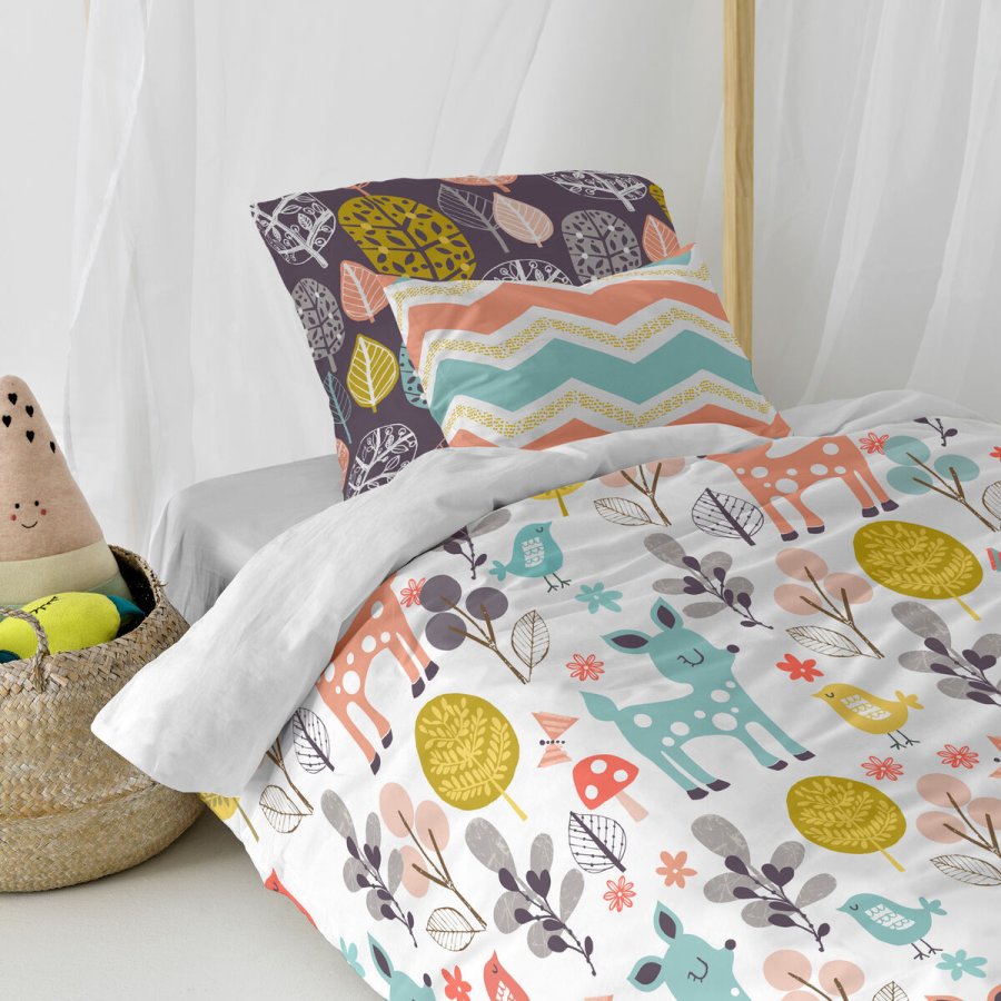 Dynebetrk st HappyFriday Moshi Moshi Woodland Multifarvet Seng 80 2 Dele #21