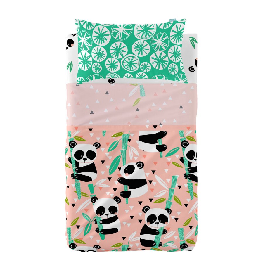 Sengetj st HappyFriday Moshi Moshi Panda garden Pink Vugge til baby 2 Dele #1