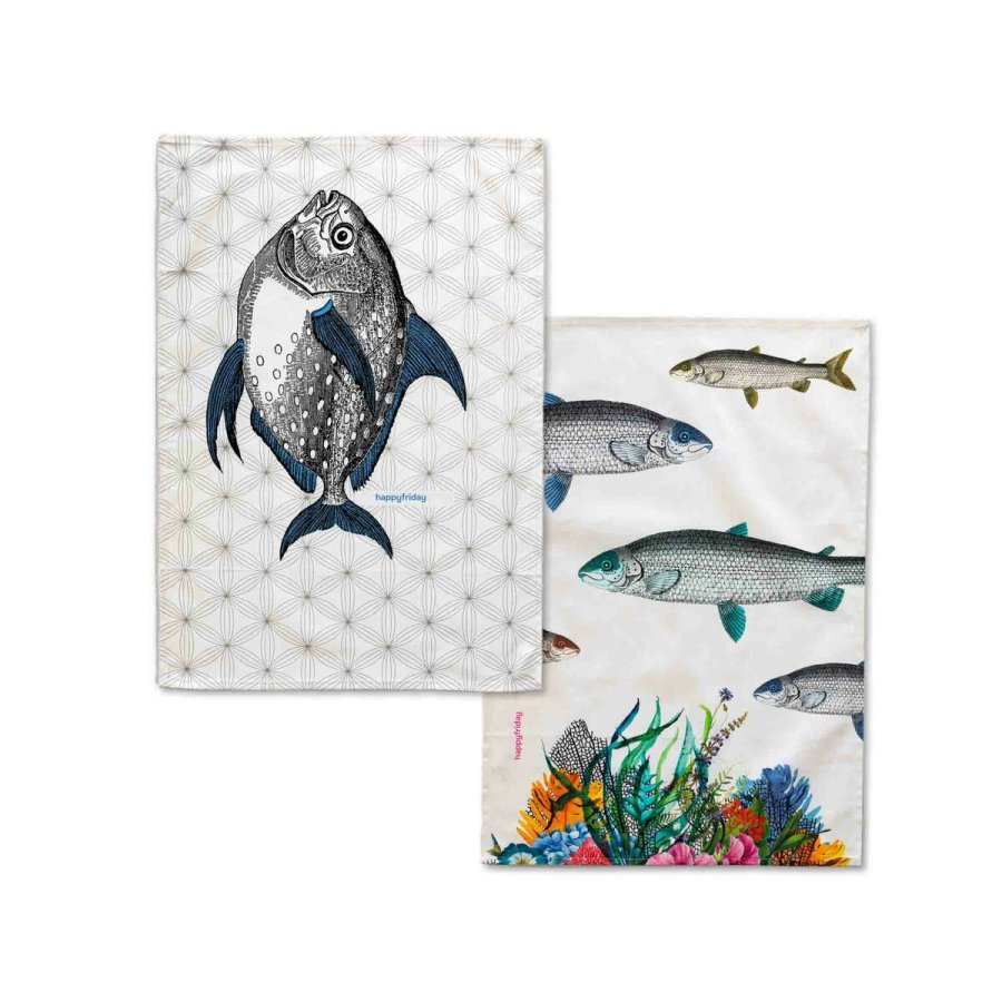 Karklud HappyFriday Fish Multifarvet 70 x 50 cm (2 enheder) #1