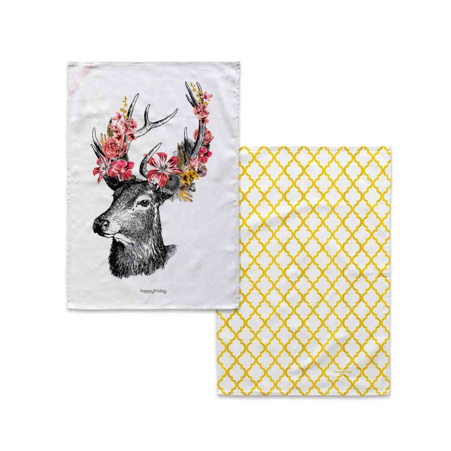 Karklud HappyFriday Reindeer Multifarvet 70 x 50 cm (2 enheder) #1