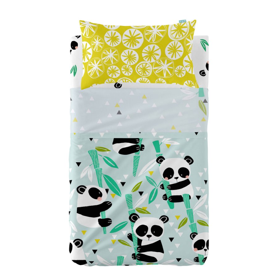 Sengetj st HappyFriday Moshi Moshi Panda garden blue Bl 2 Dele #1