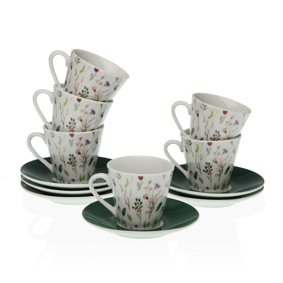 Set med kopper og underkopper Versa Sansa Porceln 5,8 x 6 x 5,8 cm Kaffe (12 Dele) #1
