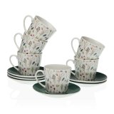 Set med kopper og underkopper Versa Sansa Porceln 9 x 14 x 14 cm 10,5 x 8 x 6 cm 14 x 14 x 2 cm Cvetlice The (12 Dele) #1