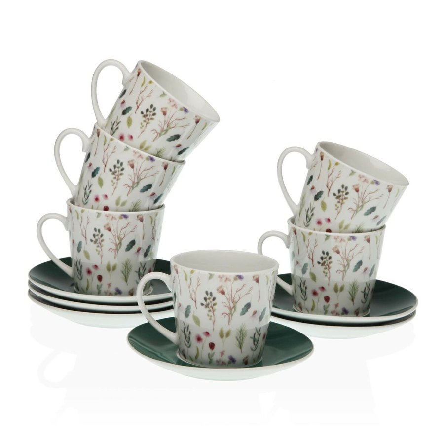 Set med kopper og underkopper Versa Sansa Porceln 9 x 14 x 14 cm 10,5 x 8 x 6 cm 14 x 14 x 2 cm Cvetlice The (12 Dele) #1