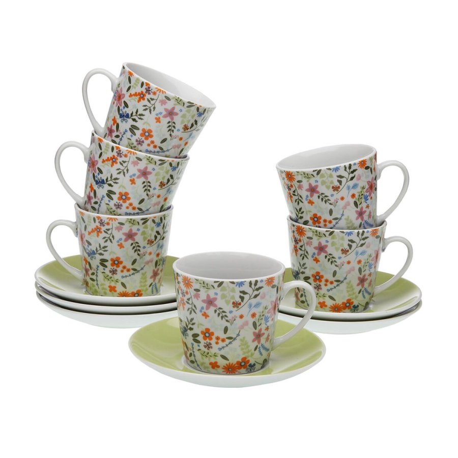 Set med kopper og underkopper Versa Porceln Cvetlice #1