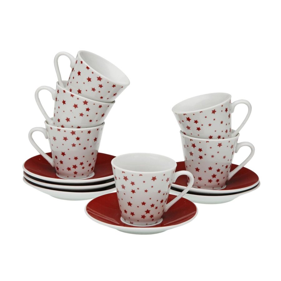 S�t med 6 kopper og underkopper Versa Porcel�n Stjerne #1