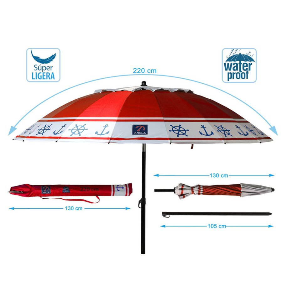 Solskrm Rd  220 cm SPF50+ Anker #5