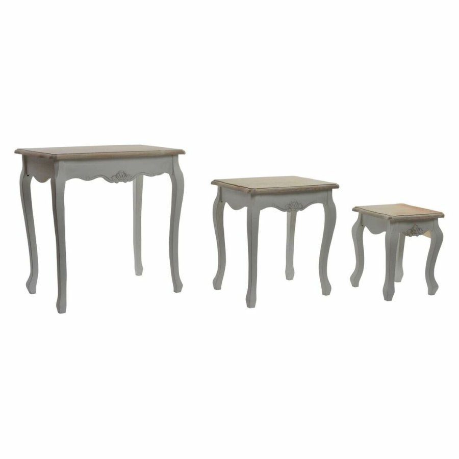 St med 3 borde DKD Home Decor Tr Hvid (60 x 40 x 61 cm) (3 pcs) #1